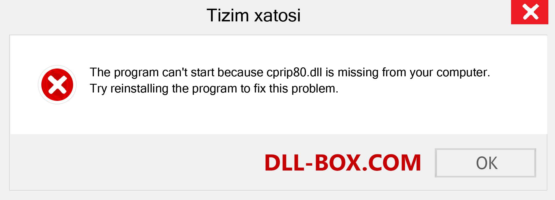 cprip80.dll fayli yo'qolganmi?. Windows 7, 8, 10 uchun yuklab olish - Windowsda cprip80 dll etishmayotgan xatoni tuzating, rasmlar, rasmlar